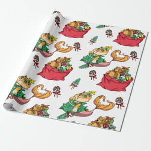 Papier Cadeau Chat drôle de sirène de motif de Noël