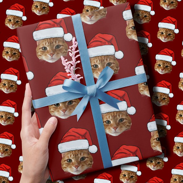 Papier Cadeau Chat drôle Personnalisé Photo Visage Santa Hat Noë (Créateur téléchargé)