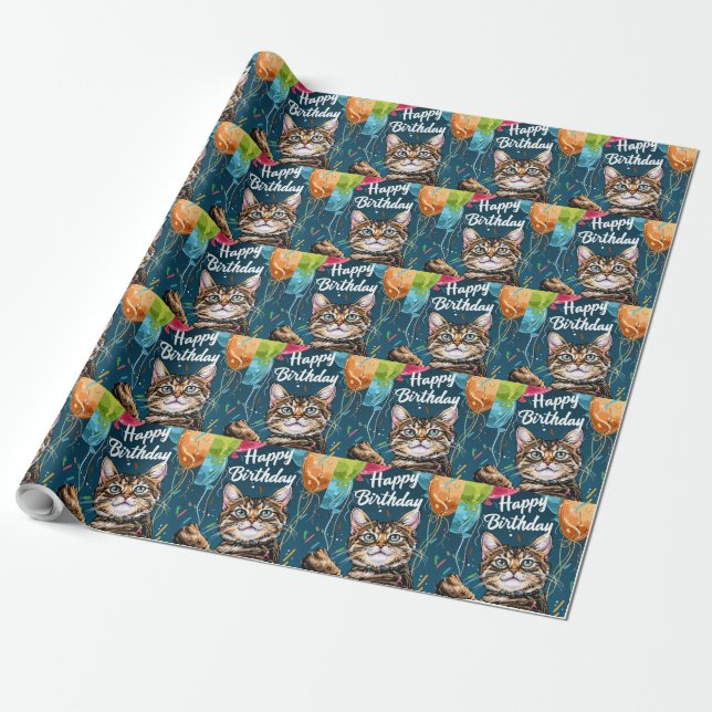 Papier Cadeau Chat du Bengale avec ballons (Déroulé)