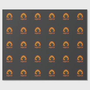 Papier Cadeau Chat effrayant Halloween Chauve-souris Lune Graphi