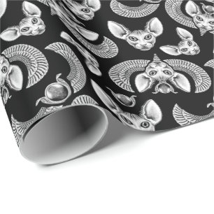 Papier Cadeau Chat égyptien noir Sphynx gothique