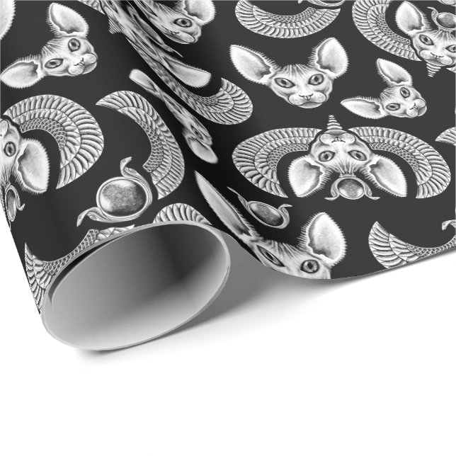 Papier Cadeau Chat égyptien noir Sphynx gothique (Coin rond)