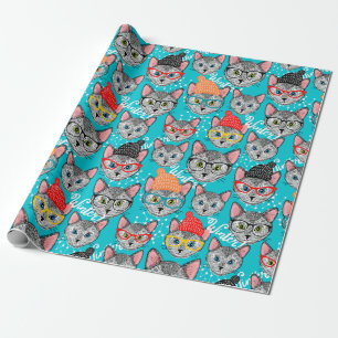 Papier Cadeau Chat en casquette