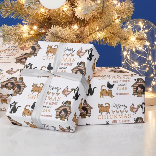 Papier Cadeau Chat et poulet personnalisés Noël drôle (Vacances)