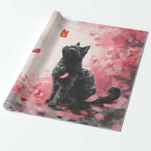 Papier Cadeau Chat Fleur de Cerisier et Papillons (3)