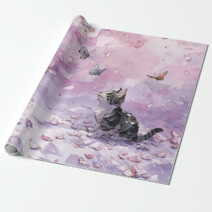 Papier Cadeau Chat Fleur de Cerisier et Papillons (5)