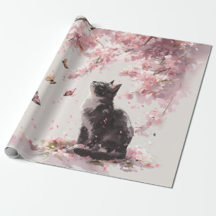 Papier Cadeau Chat Fleur de Cerisier et Papillons (9)