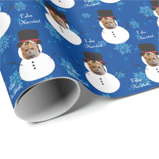 Papier Cadeau Chat Fun Visage Snowman Joyeux Noël espagnol Wrap