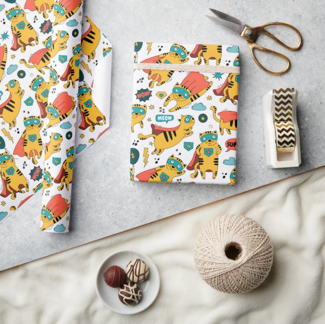 Papier Cadeau Chat Funny Superhero (Artisanat)