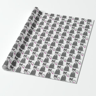 Papier Cadeau chat gris avec arc rose