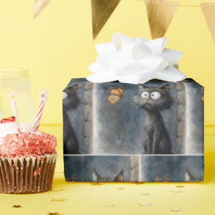 Papier Cadeau Chat hirsute fixant un papillon