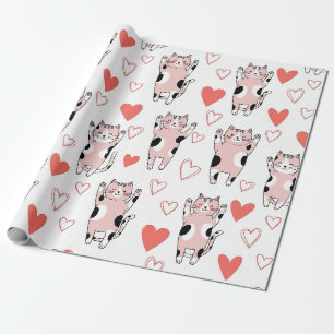 Papier Cadeau Chat Kawaii & Cœurs Motif de la Saint-Valentin (8)