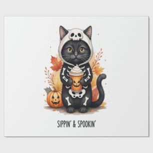 Papier Cadeau Chat mignon d'Halloween effrayant