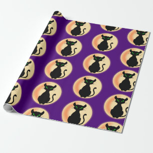 Papier Cadeau Chat noir effrayant avec un motif d'yeux verts