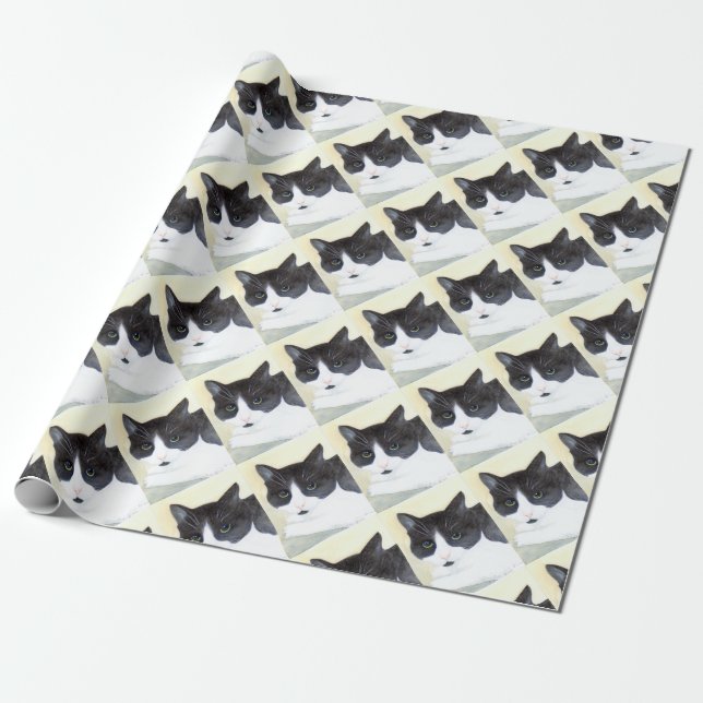 Papier Cadeau Chat noir et blanc (Déroulé)