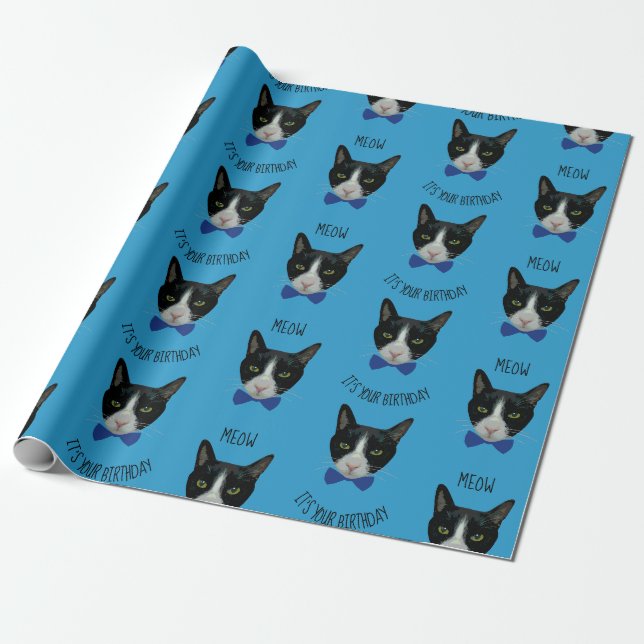Papier Cadeau Chat noir et blanc de smoking - il est votre (Déroulé)