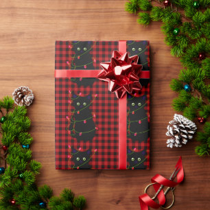 Papier Cadeau chat noir   Meowy Christmas   étoile scintillante