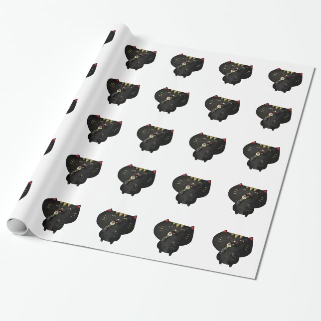 Papier Cadeau Chat noir mignon de sushi de Kawaii (Déroulé)