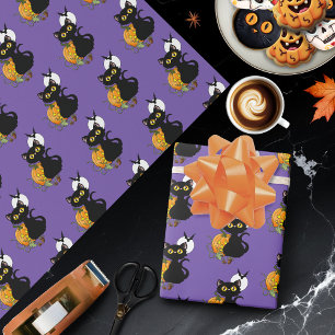 Papier Cadeau Chat noir mignon violet effrayant Halloween Citrou