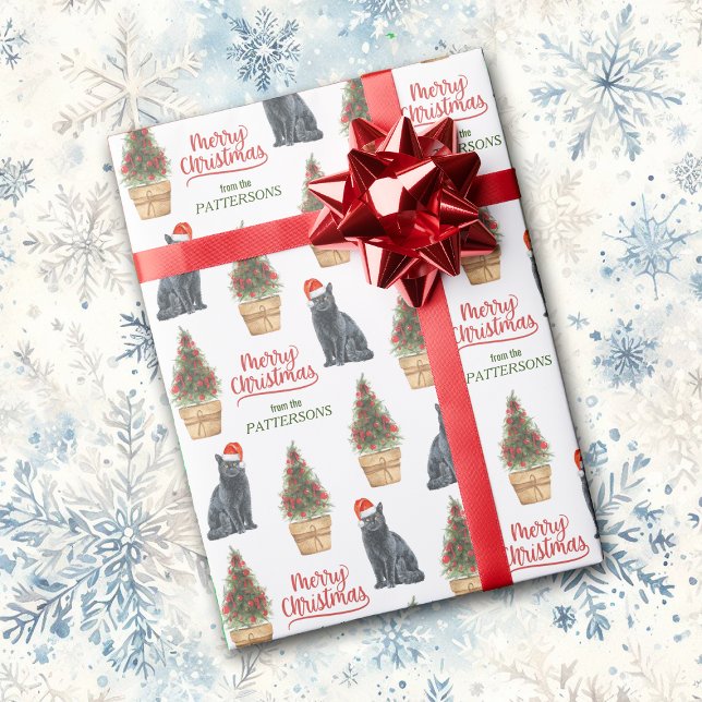 Papier Cadeau Chat noir Santa Hat Joyeux Motif de Noël (Créateur téléchargé)