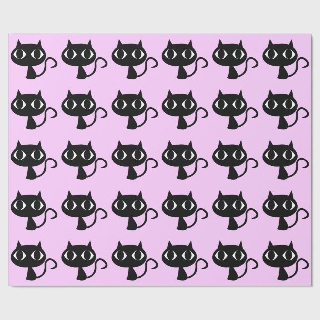 PAPIER CADEAU CHAT NOIR SHACK STENCIL MOTIF  (Plat)
