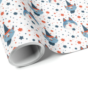 Papier Cadeau Chat Patriotique mignon Anniversaire Juillet 4e Ét