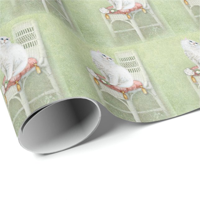 Papier Cadeau chat perse blanc sur coussin chaise (Coin rond)