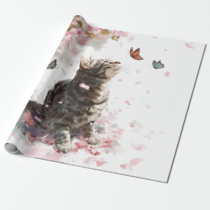Papier Cadeau Chat Sakura et Papillons (11)