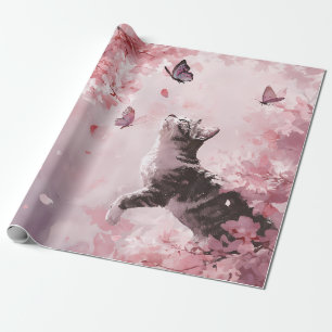Papier Cadeau Chat Sakura et Papillons (7)
