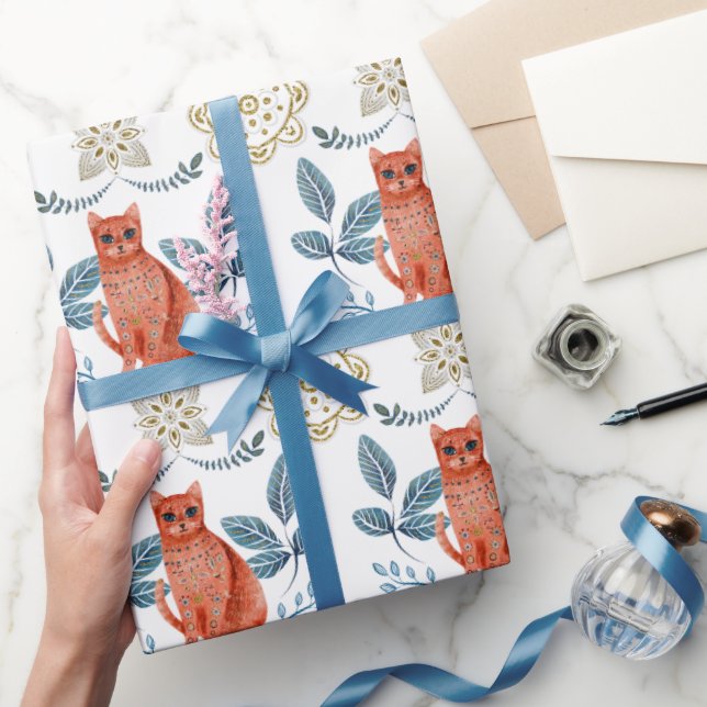 Papier Cadeau Chat scandinave et Motif de kaléidoscope (Cadeaux)