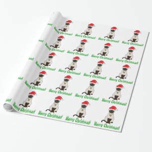 Papier Cadeau Chat siamois à Noël avec le casquette de Père Noël
