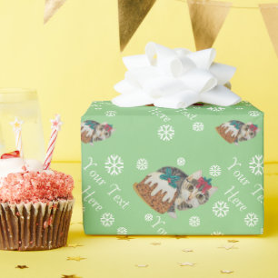 Papier Cadeau chat tigré gris de chaton mignon léchant Noël d