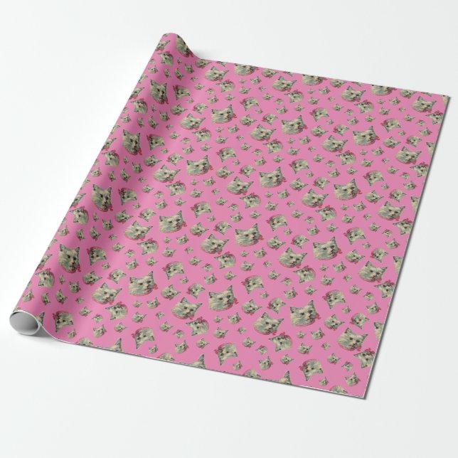 Papier Cadeau Chat Vintage rose (Déroulé)