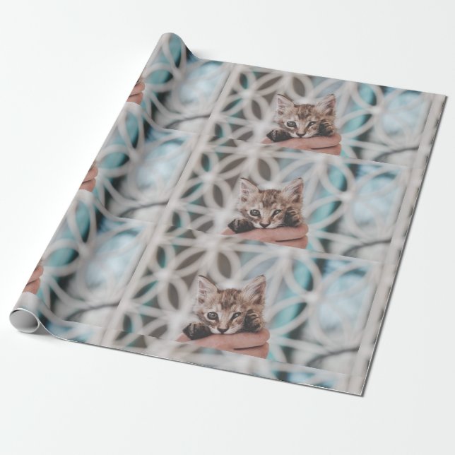 Papier Cadeau Chateau-chaton à carreaux doux et mignon vous salu (Déroulé)