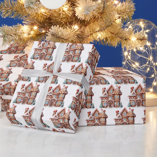 Papier Cadeau Château de pain d'épices de Noël (Vacances)