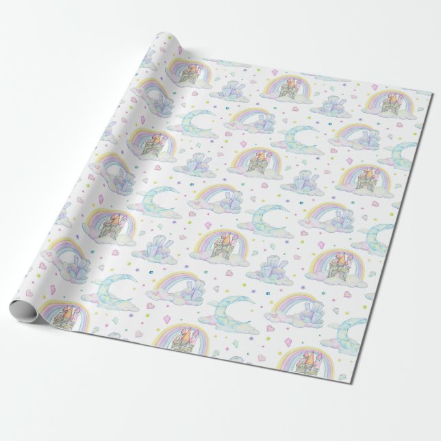 Papier Cadeau Château Et Nuages De Diamant Du Cute Pastel (Déroulé)