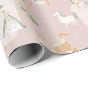 Papier Cadeau château fantaisiste licorne princesse nurserie béb