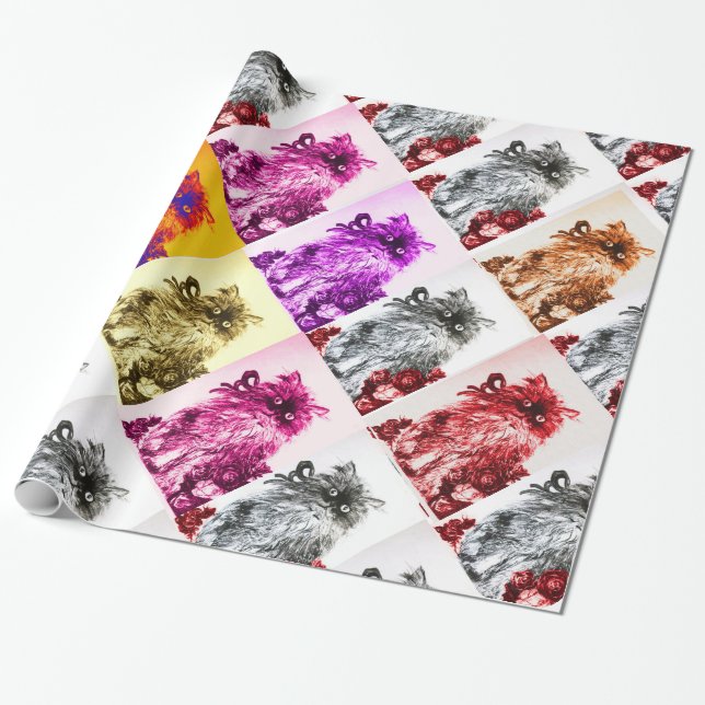 PAPIER CADEAU CHATON AUX ROSES ROUGES (Déroulé)