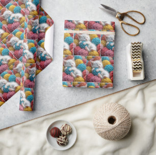 Papier Cadeau Chaton Blanc En Boules De Fer Colorées