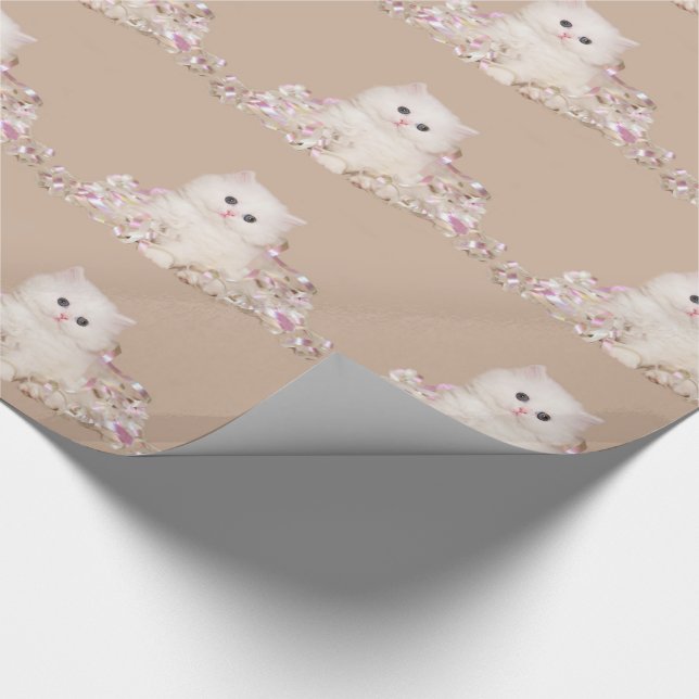Papier Cadeau Chaton blanc et rubans (Coin)
