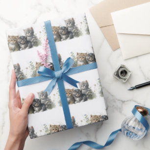 Papier Cadeau Chatons Aquarelle En Fleur sauvage