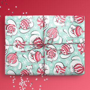Papier Cadeau Chatons de Noël à la menthe poivrée Baubles