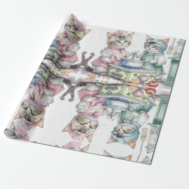 Papier Cadeau Chats adorables à la cuisine (Déroulé)