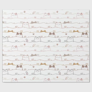 Papier Cadeau Chats adorables regardant par-dessus des cœurs 