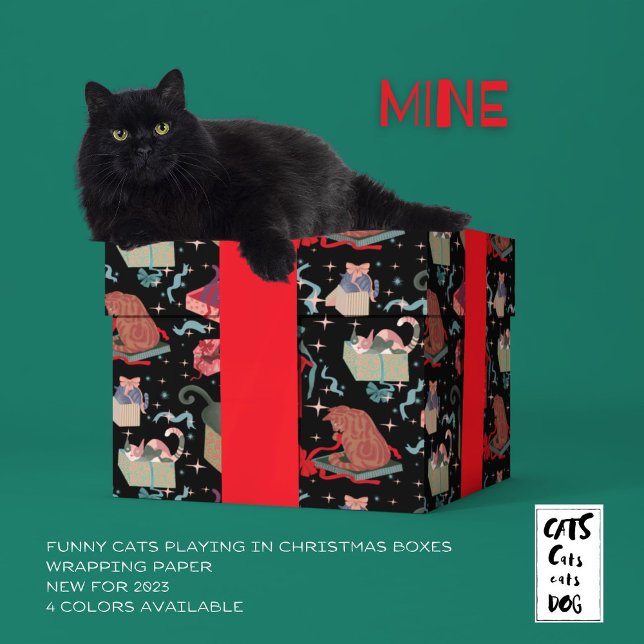 Papier Cadeau Chats Amusants Dans Les Boîtes De Noël Rouge Noir  (Créateur téléchargé)