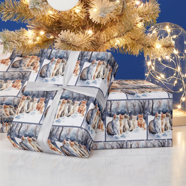 Papier Cadeau Chats Aquarelles Dans Les Flèches De Neige (Vacances)