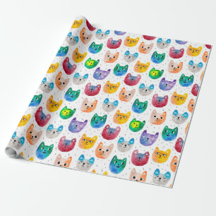 Papier Cadeau Chats aquarelles et amis