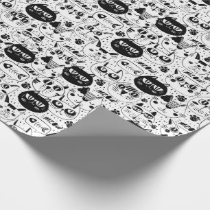 Papier Cadeau Chats blancs noirs face motif