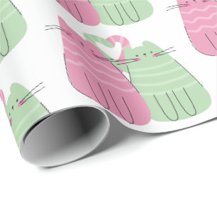 Papier Cadeau Chats d'amour Mariages roses et verts