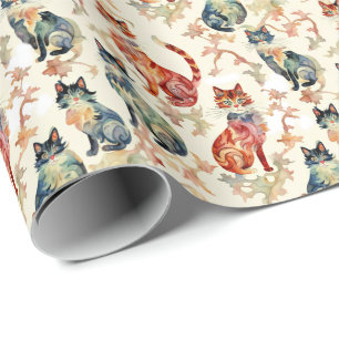 Papier Cadeau Chats dans un Motif d'aquarelle chinois